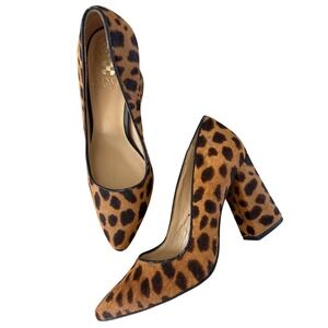 Vince Camuto Talise2 Leopard Calf Hair Pointed Block Heel Pumps Shoes Heels 6.5M